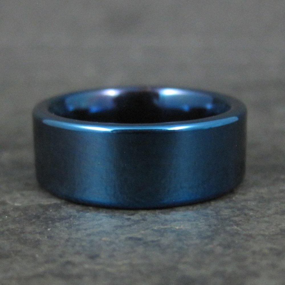 Heavy 8mm Blue Tungsten Carbide Band Ring Size 7